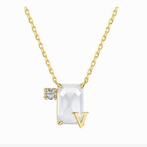 Luxurious necklace with 2 stone pendant-Letter "V"